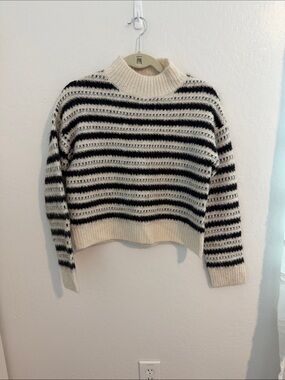 Striped Mock Neck Sweater - Cream & Black